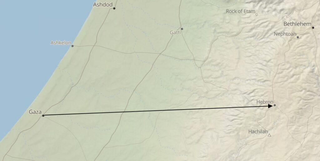 Map showing the route from Gaza to Hebron